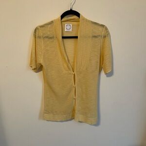 With Jean Pale Yellow Short-Sleeve V-Neck Button Cardigan